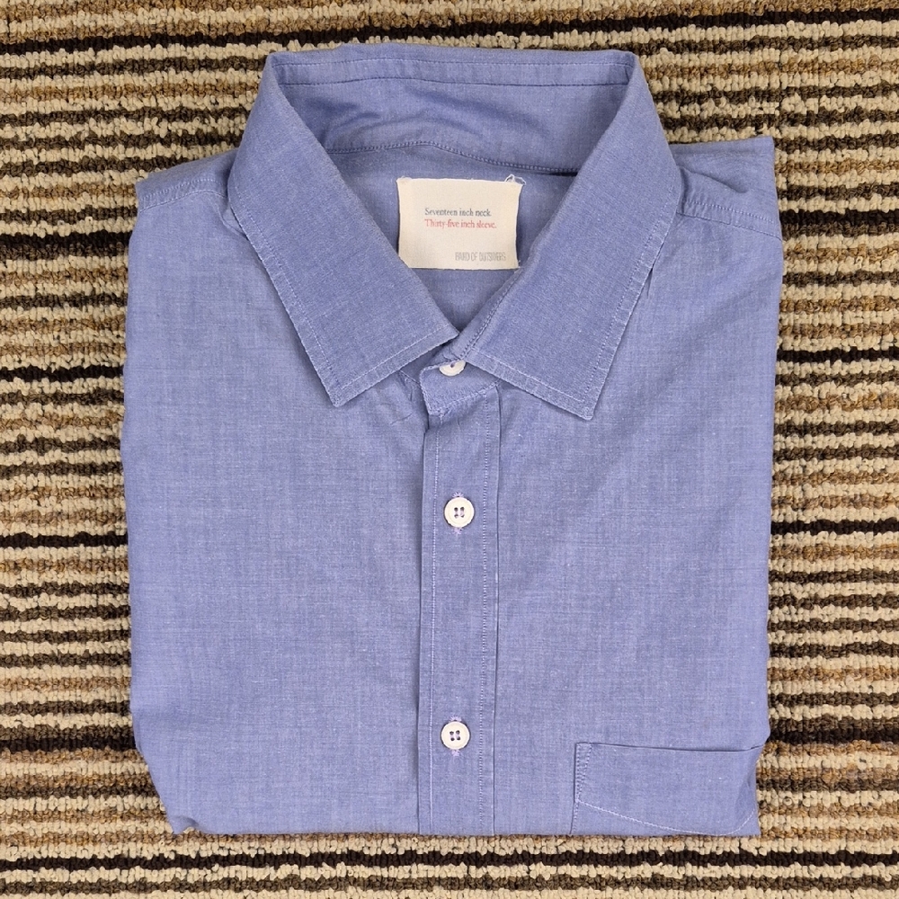 BAND OF OUTSIDERS Italy Solid French Blue Cotton Sz 17 X 35 Mens Dress‎ Shirt